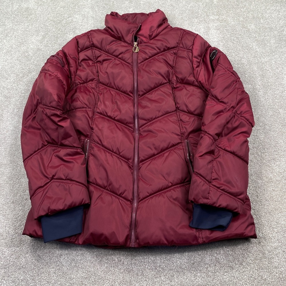 Nautica Full Zip Quilted Puffer Coat Jacket Long Sleeve Women's Size XL Maroon